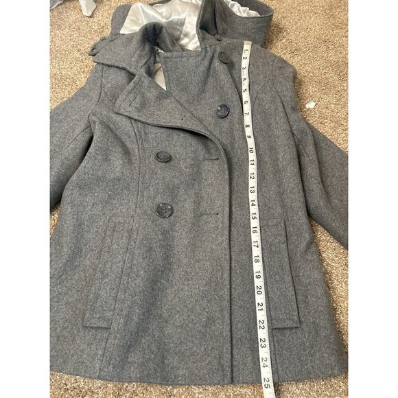 Calvin Klein Wool Blend Light Gray 3 Button Peacoat Size 8 with removable hood - Picture 9 of 12